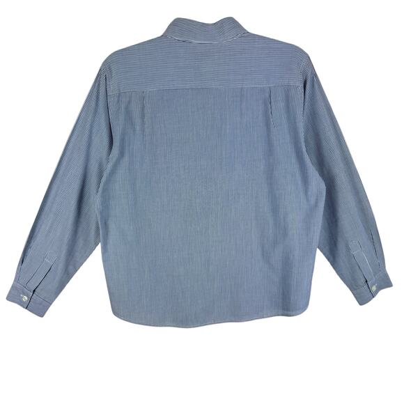 Impressions Blue White Pinstriped Long Sleeve Collared Lightweight Button Up 14 - Picture 2 of 6